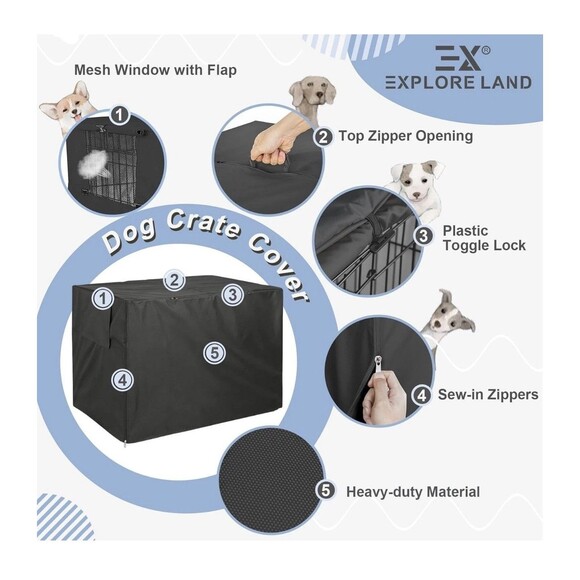 Explore Land Dog 38" Crate Cover Black Heavy Duty Polyester Pet Kennel Sunshade - Picture 5 of 11